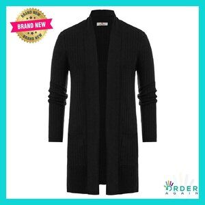 Men's Shawl Collar Cardigan Ribbed Knit Sweater Open Front Longline
